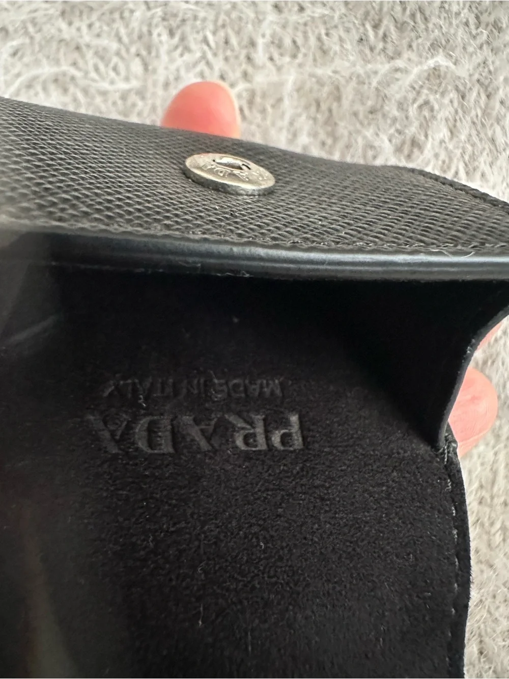Prada Saffiano Leather AirPods Case Keychain Nero Black 2TT133